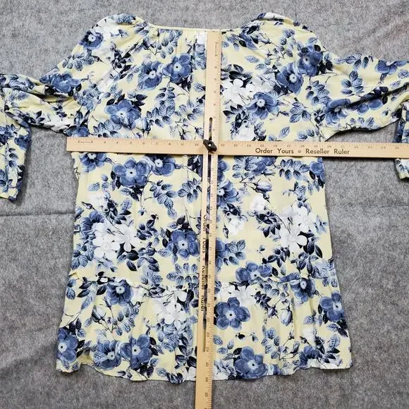 J. Jill Top Womens Medium Popover Floral Wide Sleeve Tunic V-Neck Tassel Tie - Picture 8 of 11